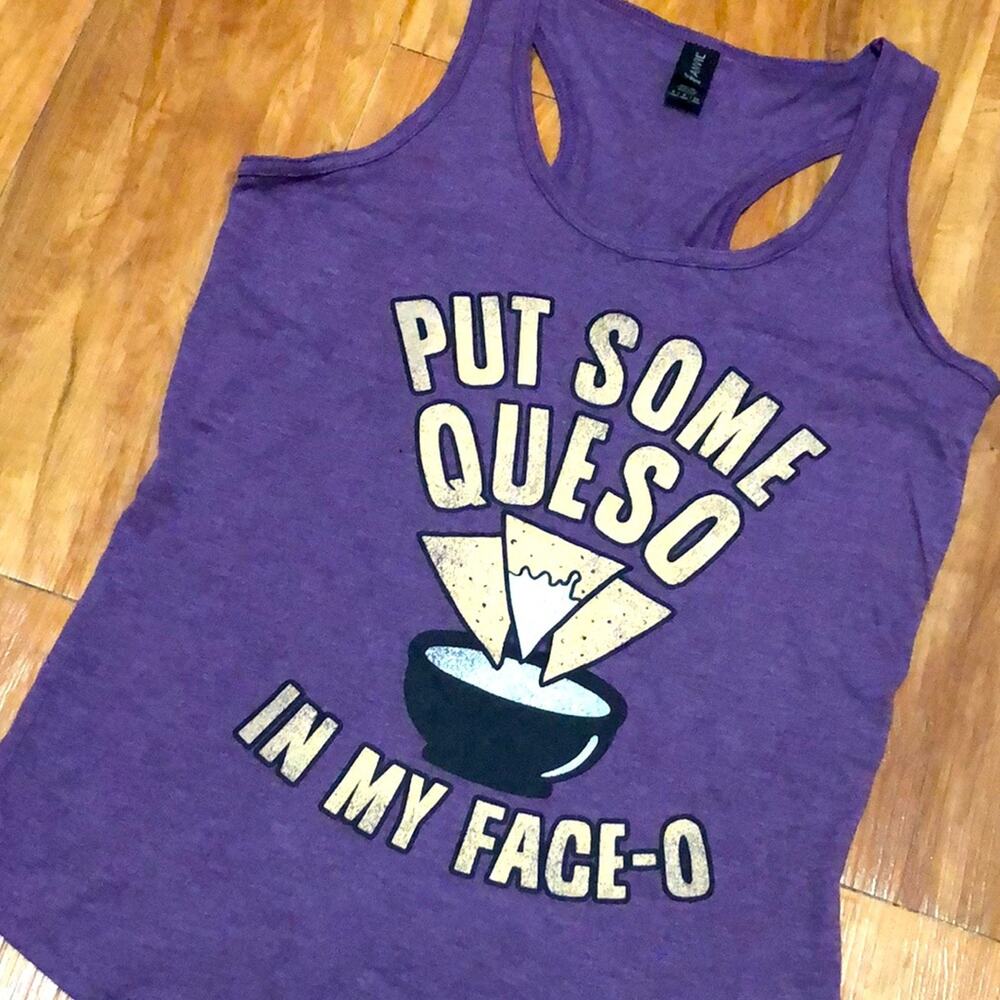 Anvil Put Some Queso in My Face-O Purple Racerback Tank Top Size Small